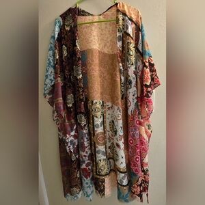 BOHO Turquoise multi color patchwork kimono One Size OS